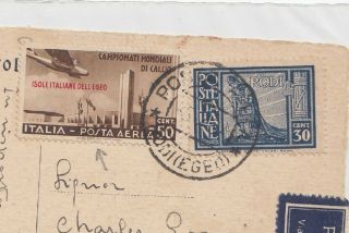Italy Rare Old Postcard Submarine Luciano Manara 1934 with Airmail Rodi Rhodes 3