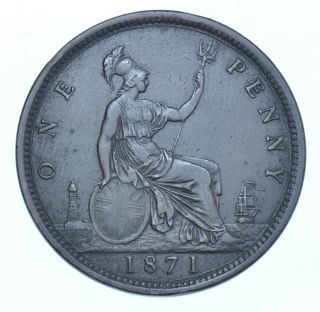 Rare 1871 Penny British Coin From Victoria Aef [r8]