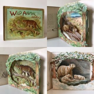 Wild Animal Stories Large Panorama Pop - Up Book 1897 Ernest Nister Rare