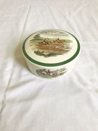 Rare Spode Herring Hunt The Hunt (green Scalloped) Round Box With Lid -