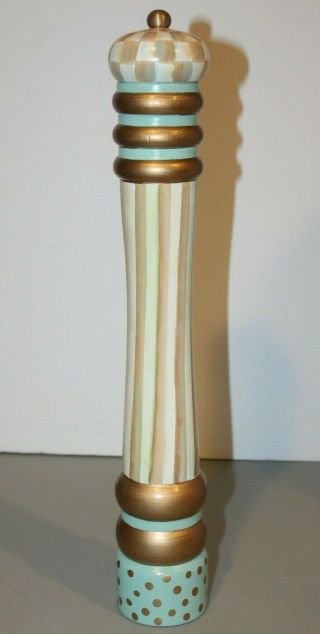 Mackenzie Childs Parchment Check 16 " Tall Wood Pepper Shaker Mill Vguc Rare
