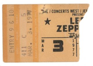 Rare Led Zeppelin 3/3/77 Oklahoma City Ok Ticket Stub Okc Rescheduled To 4/3/77