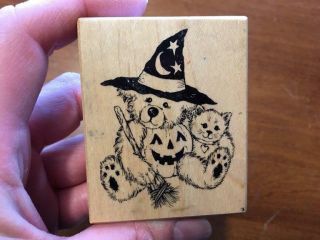Rare Rubber Stamp 2000 Psx F - 2683 Halloween Bear Witch Hat Cat Jack O Lantern