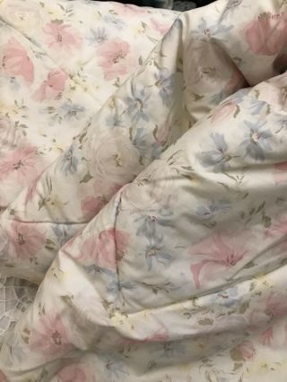 Rare Laura Ashley Floral / Stripes Full Size Comforter Pastel Blue Last Chance