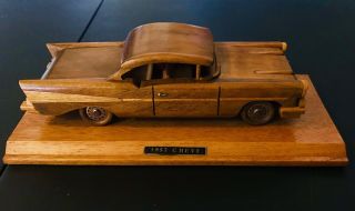 1957 Chevy All Wood Crafted Model Car Hand Carved Wooden Art Rare