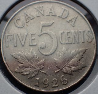 Canada 1926 Far 6 - 5 Cents Nickel Canadian Low Mintage - Rare Coin