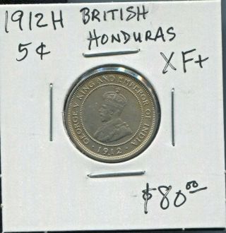 British Honduras - Fantastic Rare George V Cupronickel 5 Cents,  1912 H,  Km 16