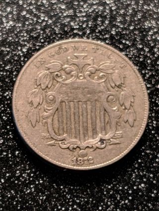 1872 Shield Nickel Ch Almost Xf Tough Rare Date