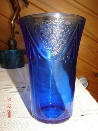 Rare Blue Royal Lace 12 Ounce Ice Tea Tumbler - Hazel Atlas Co