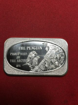 Rare 1 Oz.  Solid.  999 Silver Art Bar The Penguin Proud Bird Of The Arctic V4