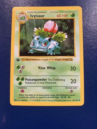 Rare Mint/nm Pokemon Ivysaur 30/102 First Edition Base Set Card - Unplayed