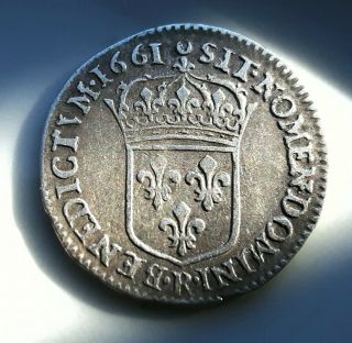 Rare Silver 1/12 Ecu 1661 R France Coin Louis Xiv