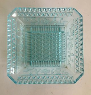 Rare Antique Eapg Adams & Co Blue Wildflower Pattern Glass Square Tray 5 3/4”