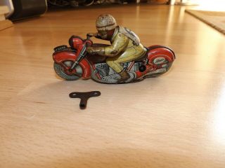 Rare 1950s Schuco Moto Drill 1006 Tin Plate Clockwork Motor Cycle & Key