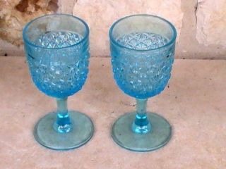Rare Vintage Fenton/wright Daisy & Button Blue Set Of 2 Water Goblets (b)