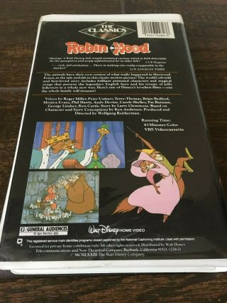RARE Walt Disney Robin Hood Black Diamond Classics Clamshell First Release VHS 3