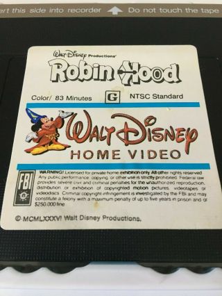RARE Walt Disney Robin Hood Black Diamond Classics Clamshell First Release VHS 5