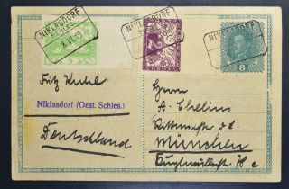 Czechoslovakia Austria 1919 Mixed Franking On Rare Forerunner Card Niklasdorf To