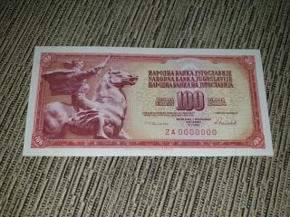 Yugoslavia 100 Dinara 1986.  Aunc - Zero Serial Number - Replacement Za - Rare