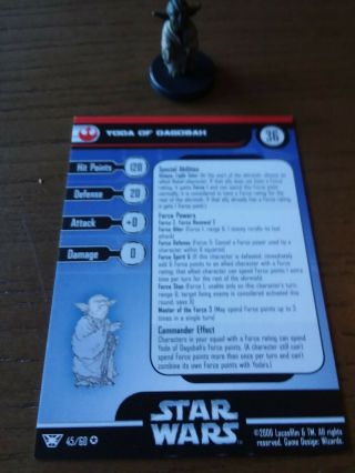 Star Wars Miniatures Champions Of The Force 45 Yoda Of Dagobah Very Rare W/card