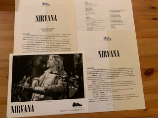 Htf Rare 1991 - 94 Nirvana Dgc Press Kit Info With 8x10 B&w Photo Of Kurt Cobain