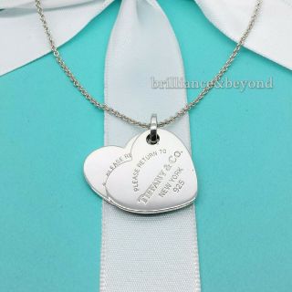 Return To Tiffany & Co.  Large Double Heart Tag Pendant Necklace 925 Silver Rare
