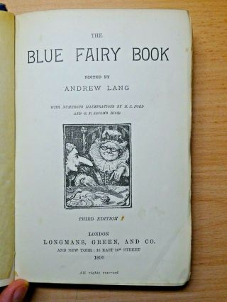1890 The Blue Fairy Book 3rd Edition EX RARE LANG Fairytale J.  J Ford 1st/3rd 4