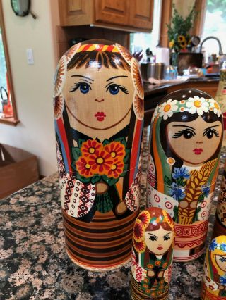Vintage Large Bullet Maiden Nesting Dolls Ukraine,  Rare Find Set Of 10