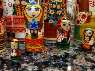 Vintage Large Bullet Maiden Nesting Dolls Ukraine,  RARE find Set of 10 2