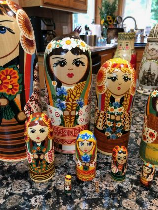 Vintage Large Bullet Maiden Nesting Dolls Ukraine,  RARE find Set of 10 4