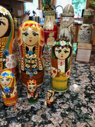 Vintage Large Bullet Maiden Nesting Dolls Ukraine,  RARE find Set of 10 5