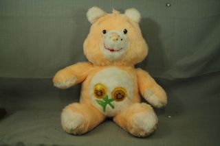 Rare Vintage Fuzzy Peach Old Plush Care Bear Felt Sunflowers 18 " Teddy