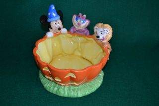 Rare Cheshire Cat,  Mickey Mouse And 101 Dalmatians Pumpkin Halloween Candy Dish