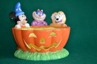 RARE CHESHIRE CAT,  MICKEY MOUSE and 101 DALMATIANS PUMPKIN HALLOWEEN CANDY DISH 5