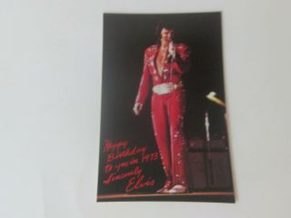 Rare Elvis Happy Birthday 1973 Sincerely Elvis Red Suit Photo Card