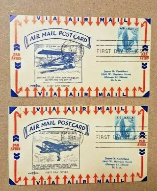 Rare: 2 First Day Of Issue,  1954 Eagle Air Mail,  4 Cent,  Post Card,  Par Avion