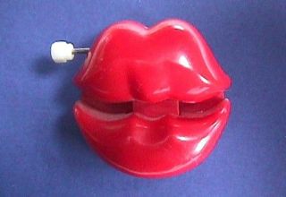 Hallmark Pin Valentines Vintage Wind Up Lips Red White Knob Holiday Brooch Rare