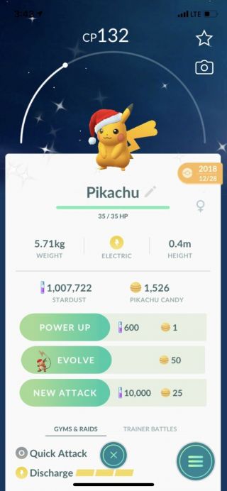 Pokemon Go Shiny Santa Hat Pikachu Rare