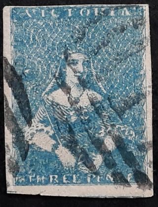 Rare 1857 - Victoria Australia 3d Bright Blue (shades) Half Length Stamp C&f Print