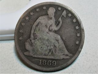 1869 Seated Liberty Half Dollar 50c Vg,  Rare Us Coin.