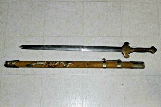Rare Antique Old Chinese Jian Sword Hand Painted Scabbard Vintage