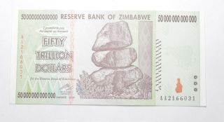 Rare 2008 50 Trillion Dollar - Zimbabwe - Uncirculated Note - 100 Series 314