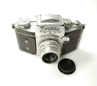 Rare Carl Zeiss Jena Tessar 4cm F4.  5 T Lens With Exakta Ii 35mm Camera