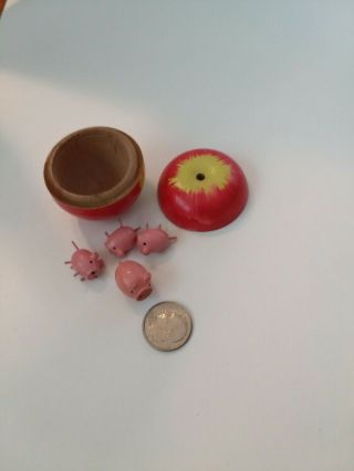 Vintage Miniature Wooden Apple Toy With Wooden Pigs Inside1960 