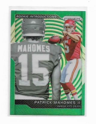 Patrick Mahomes 2017 Prizm Rookie Introductions 2 Green Holo Refractor Rc Rare