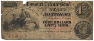 Rare Csa State Of Missouri Defense Bond $4.  50,  Issued 11/5/61,  Plt B,  Circulated