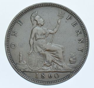 Rare 1860 Penny,  British Coin From Victoria Ef [r10]