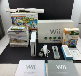 Nintendo Wii Video Game Console Complete Bundle Controller 14 Games Rare