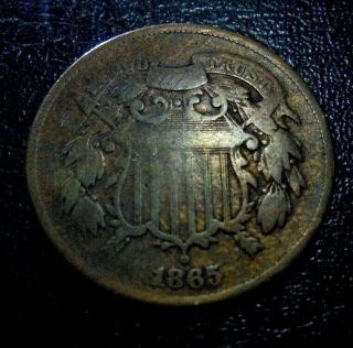 Rare Better Date 1865 2c 2 Cent Piece Philadelphia 1/50th Dollar Type Coin
