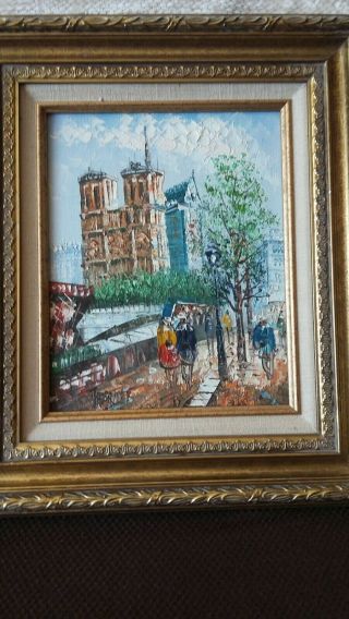 J.  Bardot Oil Paintings On Canvas Framed Paris Nortre Dame Cathedral Rare